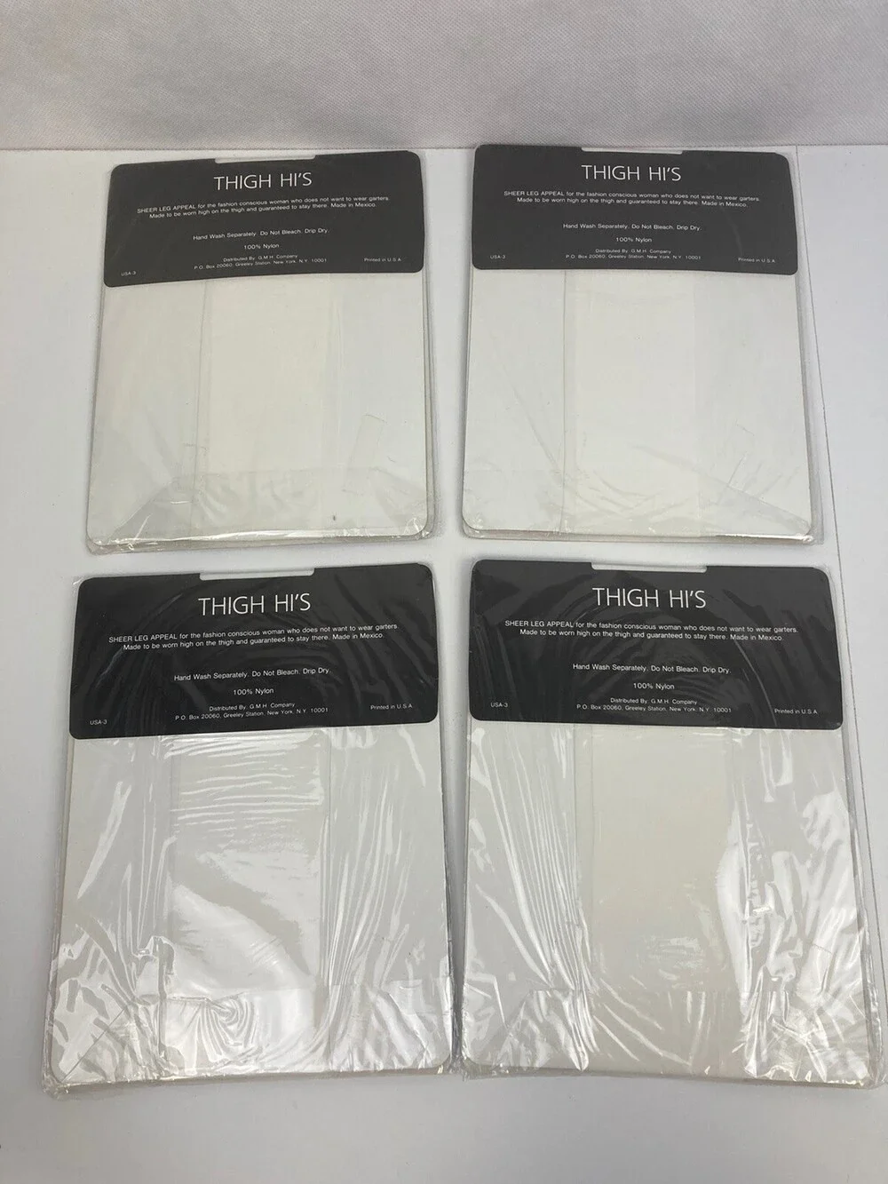 VTG 80s NOS Gold Medal Thigh Hi White Nylon Stocking Pantyhose Sz B - 5'5